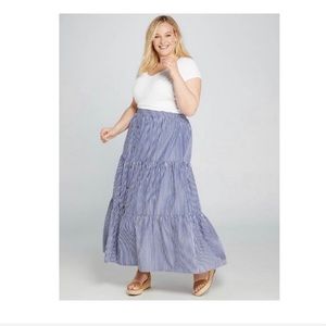 New Lane Bryant Long Maxi Skirt Blue with White Stripe SZ 14/16W